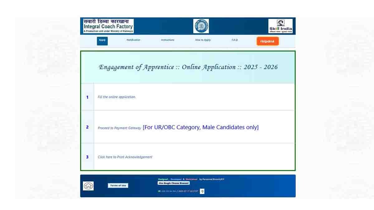 ICF Apprentice Recruitment 2025 – 1010 Vacancies Notification and Online Application
