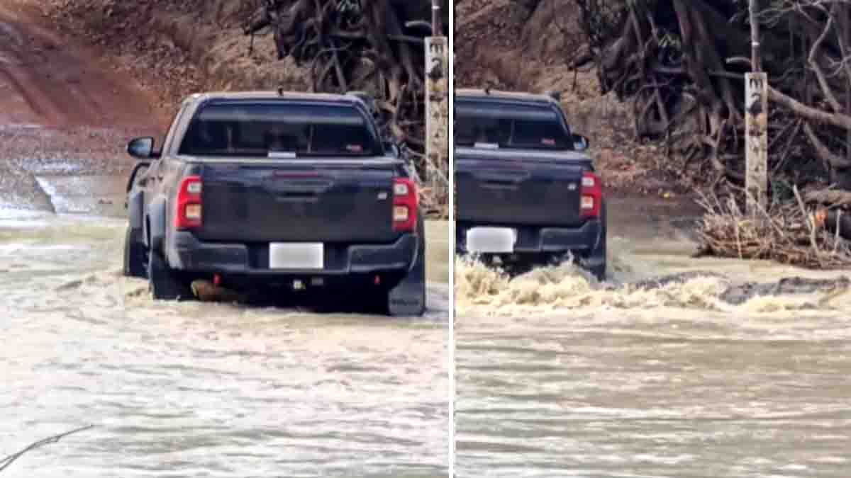 Crocodile stuck under truck at Kakadu's Cahills Crossing, viral moment captured in Australia - Viral Video