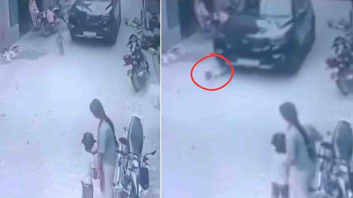 Toddler survives after being dragged under SUV in Punjab street accident - Viral Video