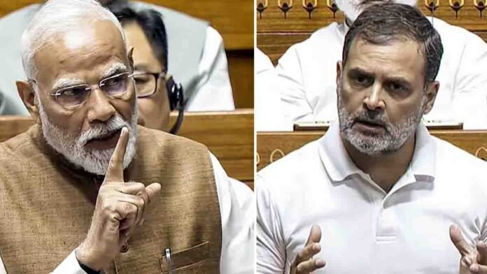 narendra modi in parliament 0 Narendra Modi's Strong Reply in Lok Sabha to Rahul Gandhi's Question on Donald Trump’s Statement