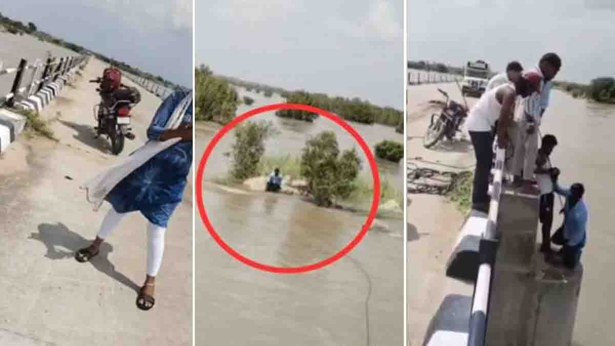 Husband stranded on rock in Raichur river after alleged push by wife – viral video
