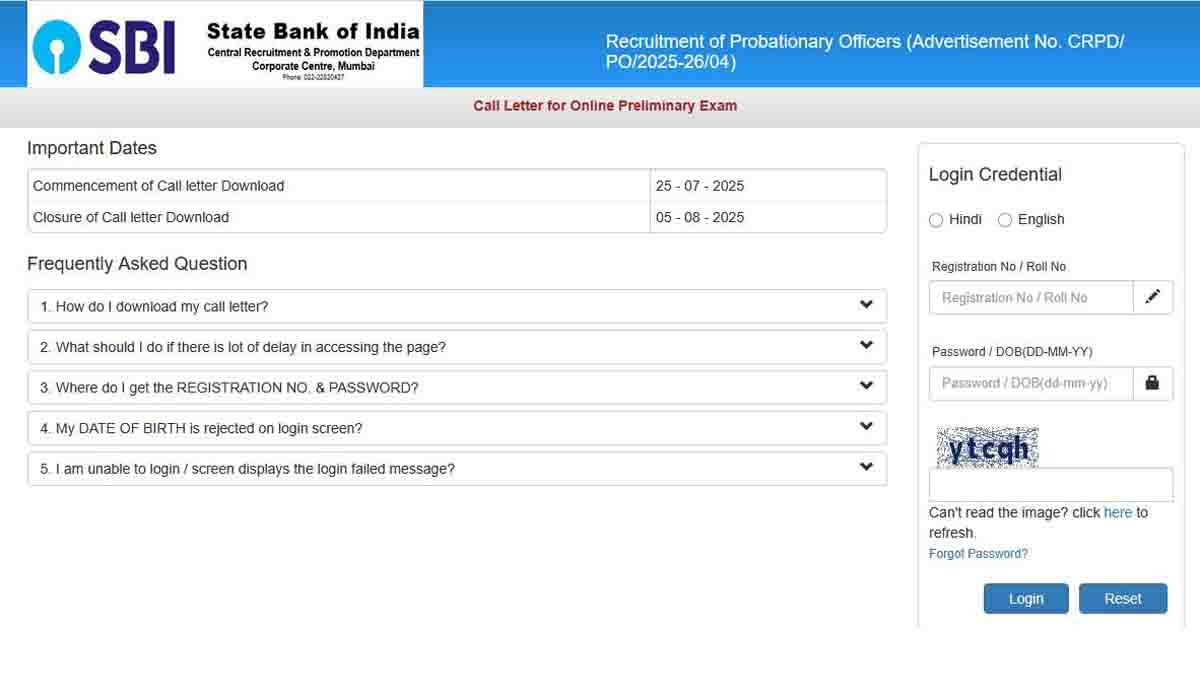 SBI PO Prelims 2025 Admit Card Download – Exam Dates, Pattern & Steps