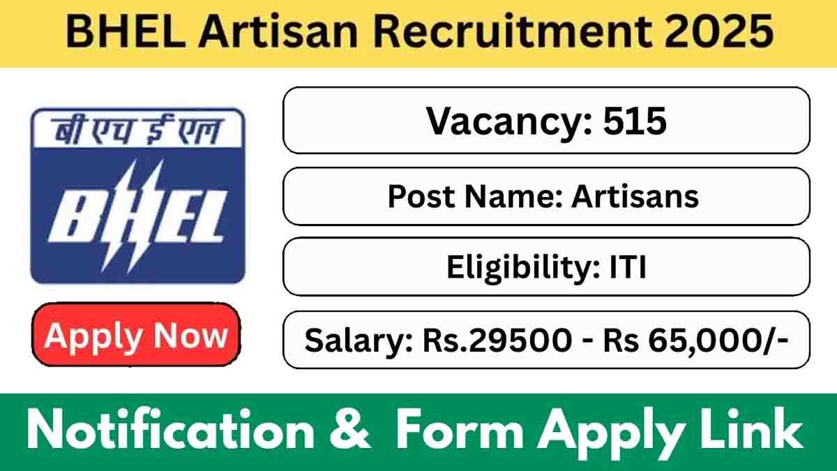 BHEL Craftsman Grade-IV Recruitment 2025 Apply Online – 515 Vacancies All India