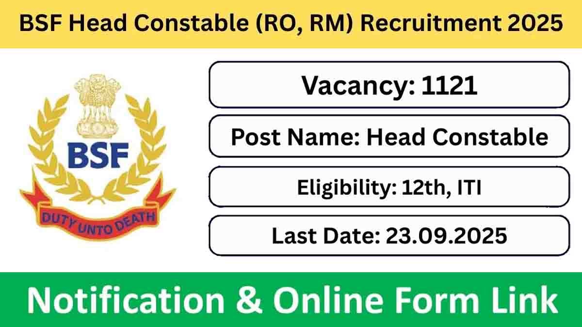 BSF Head Constable Recruitment 2025 – Apply Online for 1121 Posts