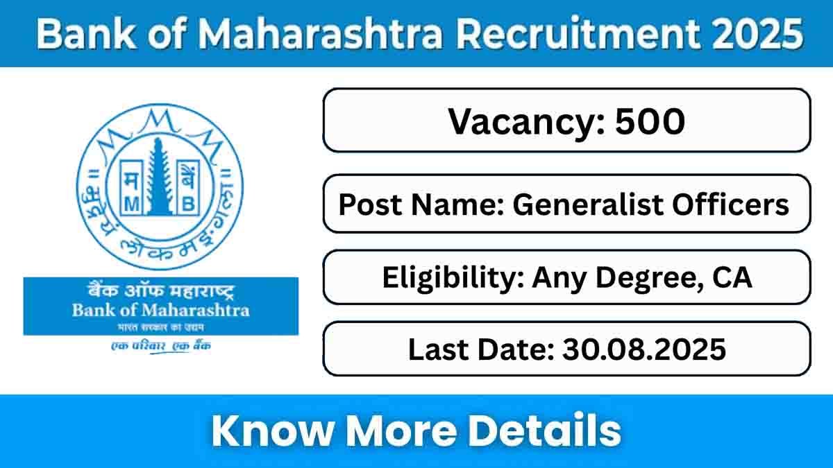 Bank of Maharashtra Recruitment 2025 – Apply Online for 500 Generalist Officer (Scale II) Vacancies, Eligibility, Salary & Last Date August 30
