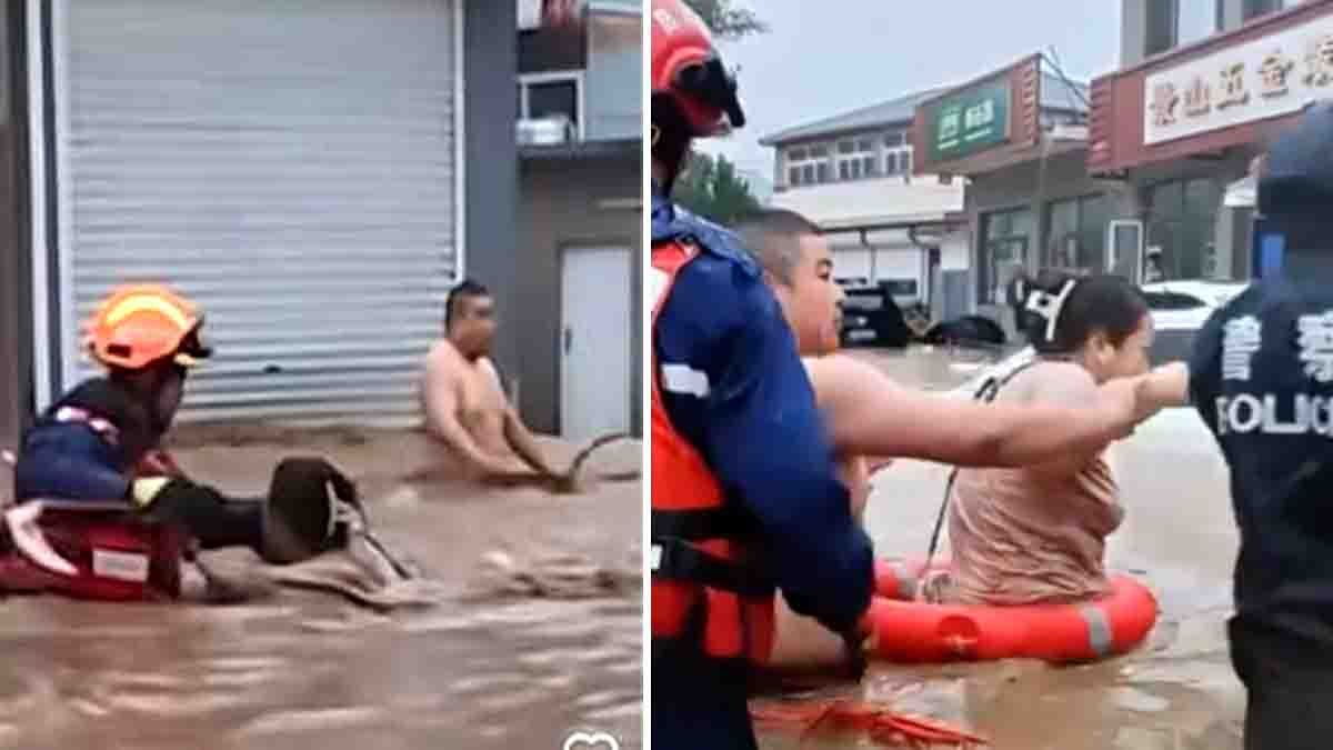 Husband pleading to rescue his wife first during China floods