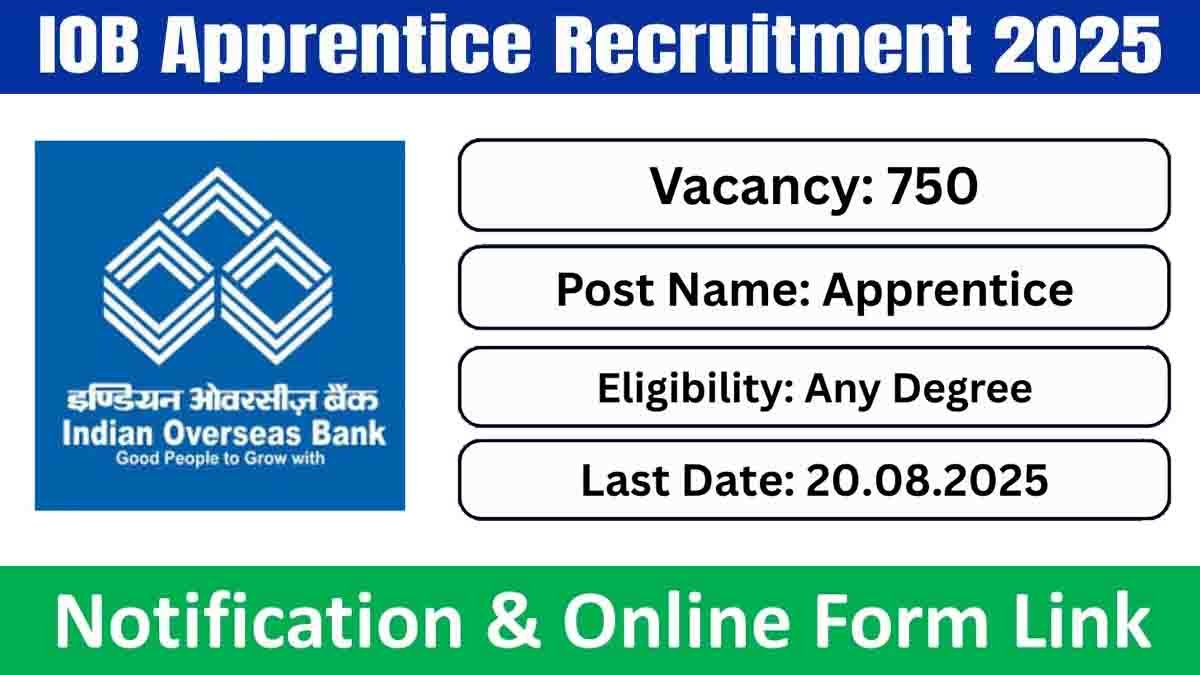 IOB Apprentice Recruitment 2025 – Apply Online for 750 Vacancies Before August 20