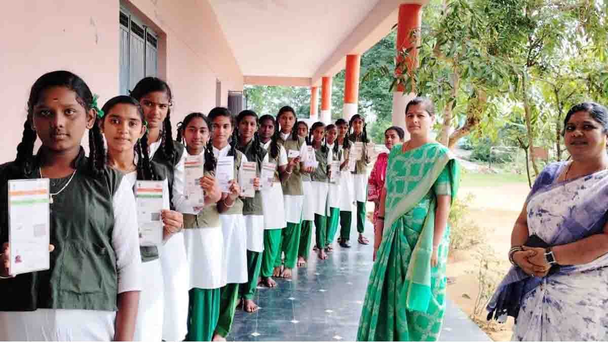 Local News - Students participating in a school parliament election event at Machahalli Government High School, Gudibande