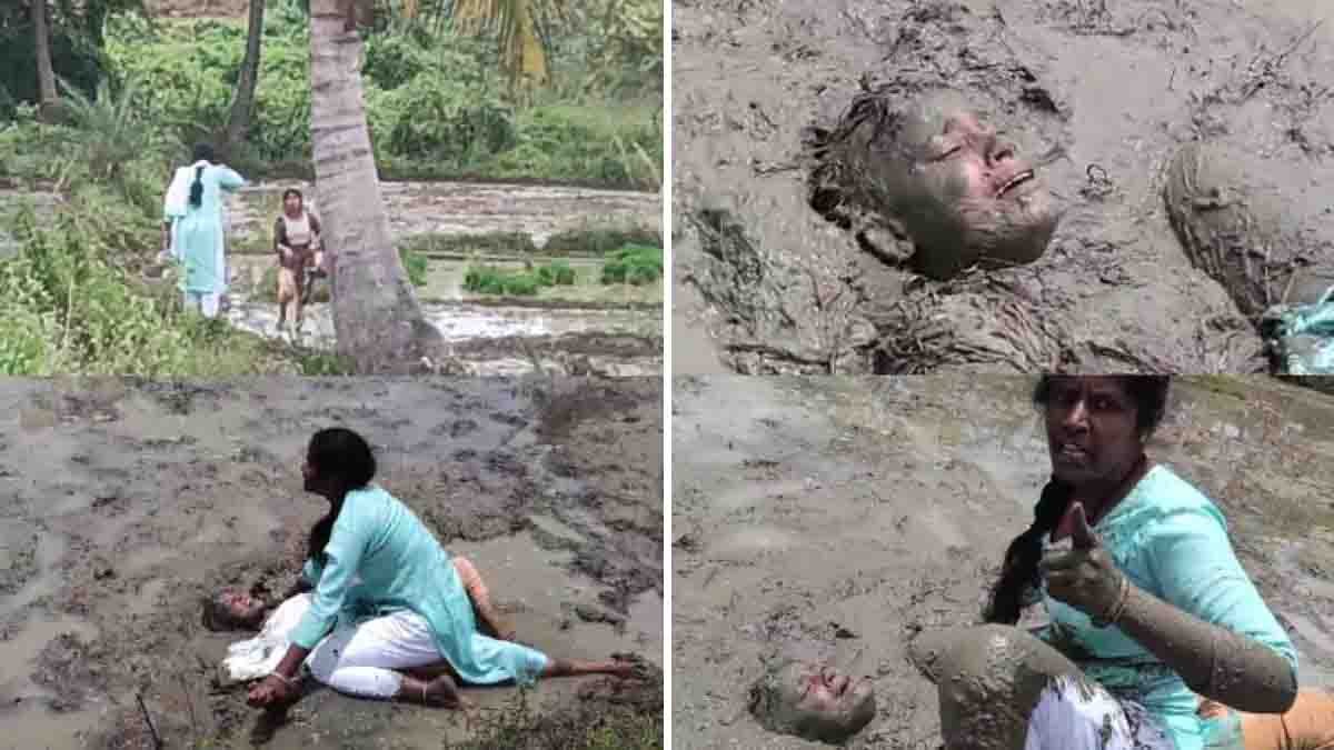 Shocking Family Dispute in Mandya – Stepmother Attacks Stepdaughter in Muddy Field - Viral Video