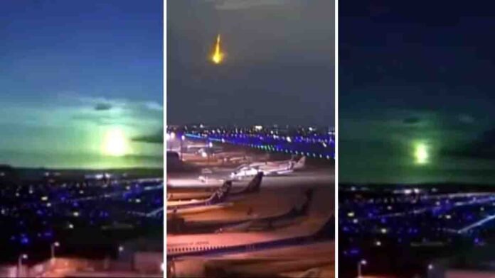 Bright blue and green fireball meteors light up the night sky over Kyushu and Shikoku, Japan