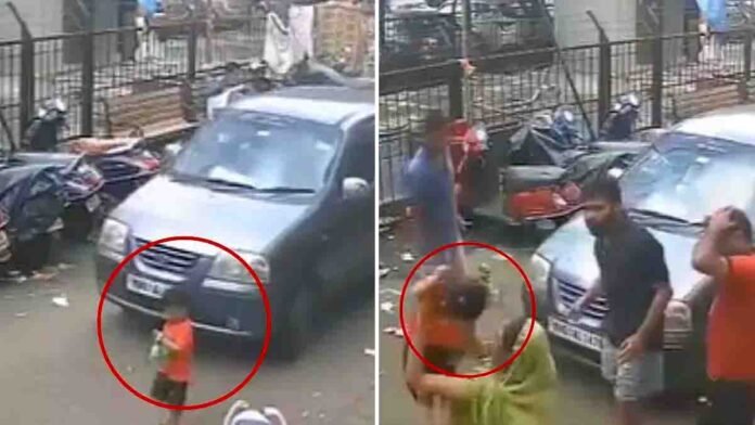 MMRDA Colony Kanjurmarg Mumbai child accident under car wheel CCTV footage viral