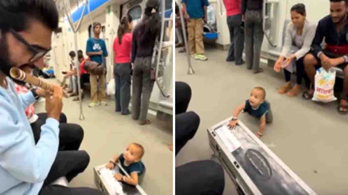 Cute baby reacts to flute player in Pune Metro, viral heartwarming video