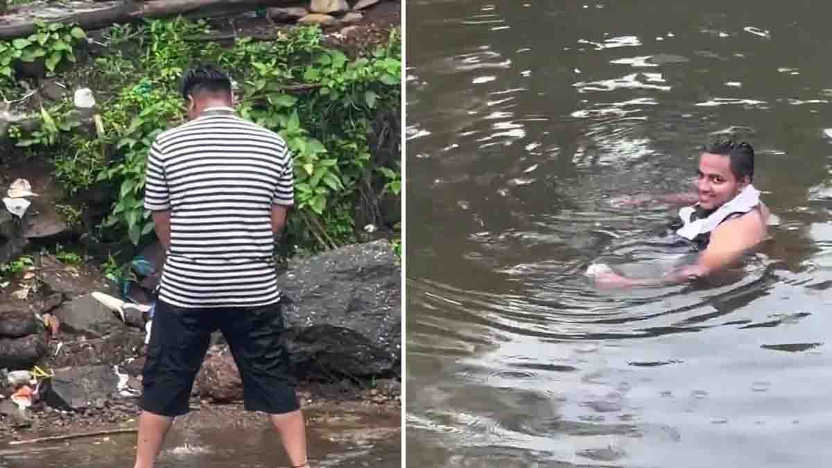 Tourists gathered at Bhushi Dam in Lonavala during monsoon where a controversial urination incident occurred - Viral Video