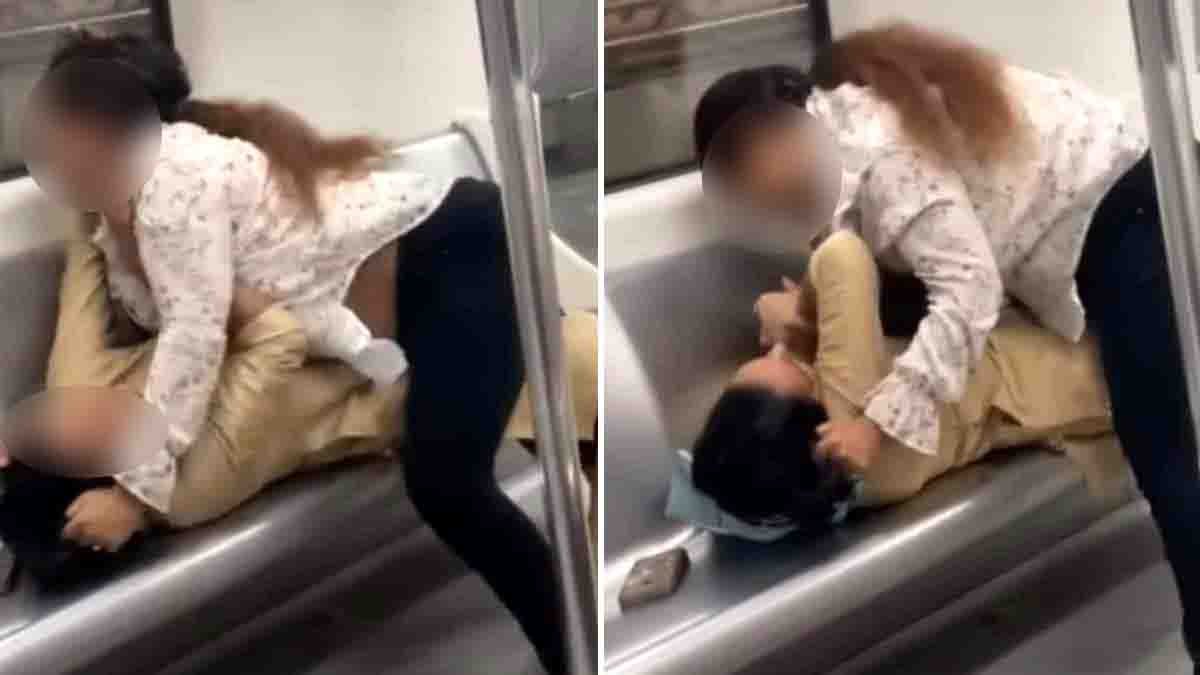 Two women fighting inside Delhi Metro for a seat, viral video sparks social media reactions.