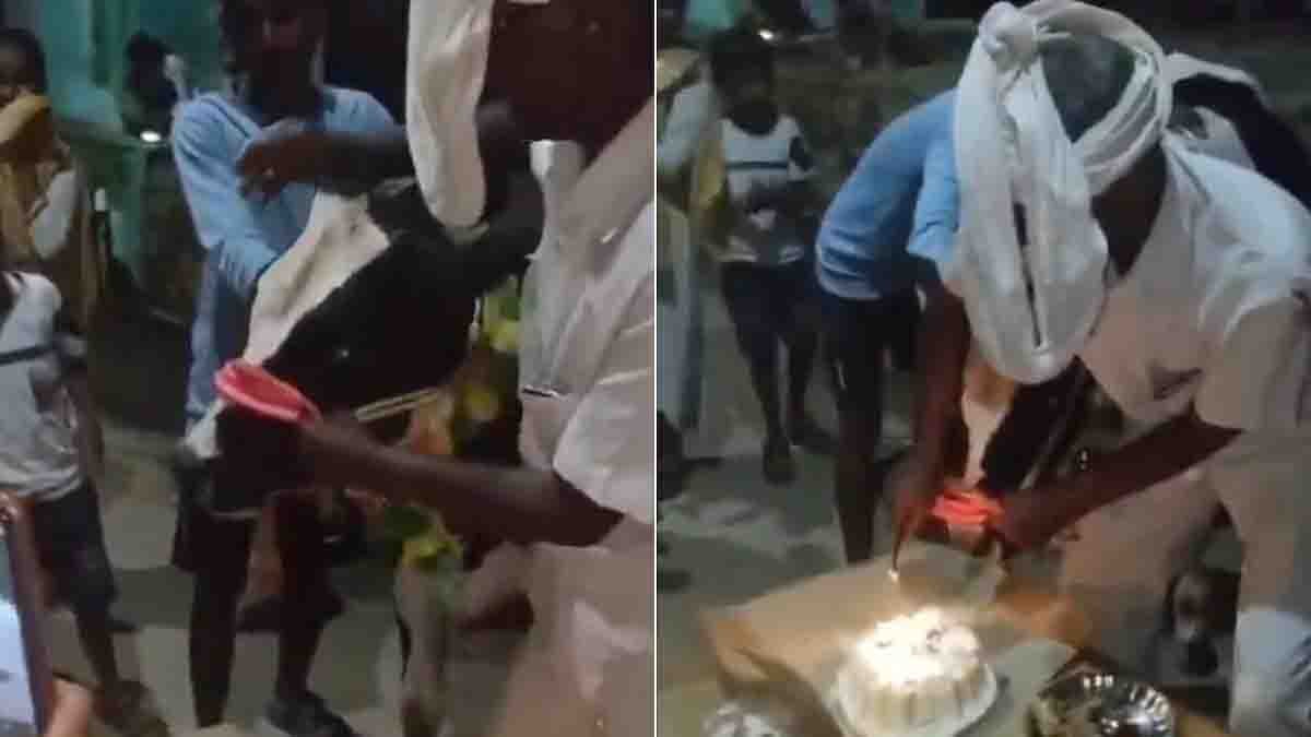 Viral Video : ಉತ್ತರ ಪ್ರದೇಶದ ರೈತನಿಂದ ಕರುವಿನ ಮೊದಲ ಜನ್ಮದಿನ: ಕೇಕ್ ಕತ್ತರಿಸಿ ಸಂಭ್ರಮಿಸಿದ ವಿಡಿಯೋ ವೈರಲ್…! 2 Farmer celebrates calf’s first birthday with cake cutting in Auraiya, Uttar Pradesh – viral video