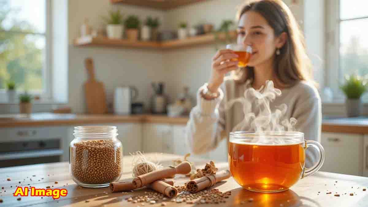 A healthy cup of flaxseed tea with cinnamon and honey for weight loss and improved digestion
