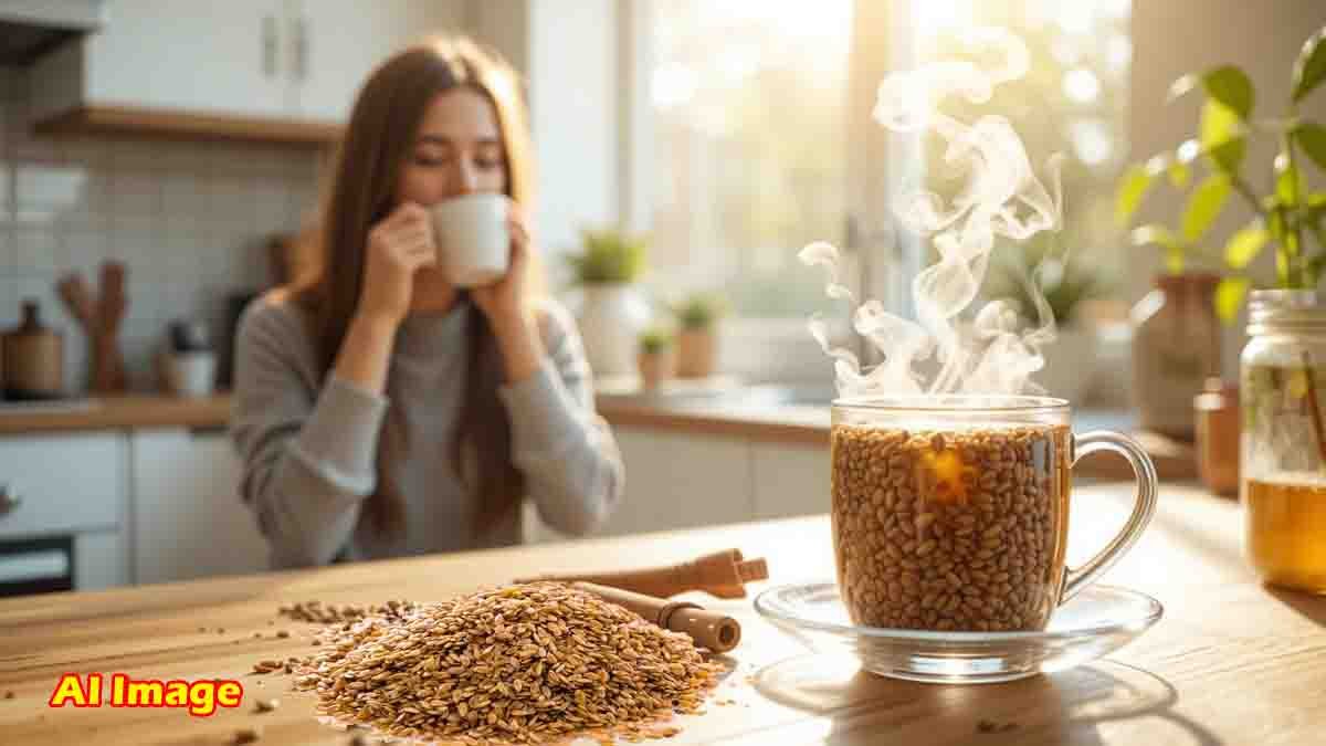 A healthy cup of flaxseed tea with cinnamon and honey for weight loss and improved digestion