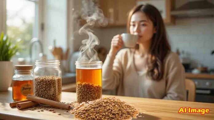 A healthy cup of flaxseed tea with cinnamon and honey for weight loss and improved digestion