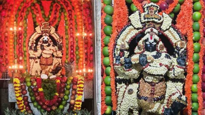 Krishna Janmashtami 2025 celebrations at Sri Venugopala Swamy Temple, Dapparthi village – devotees, children dressed as Radha-Krishna, temple decorations, and prasada distribution