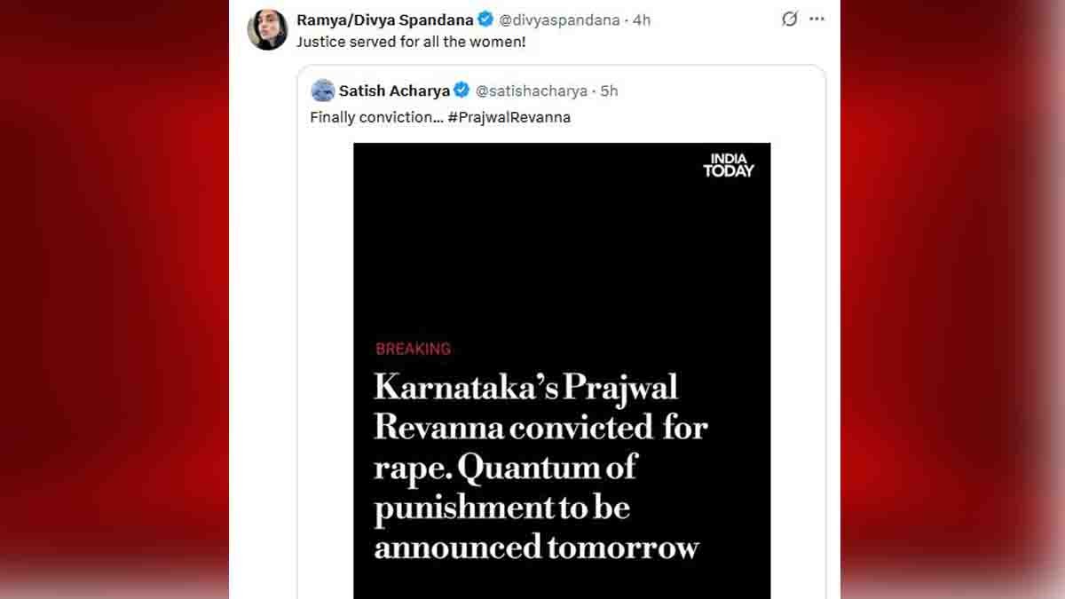 Actress Ramya reacts to court verdict against Prajwal Revanna, calls it a win for women