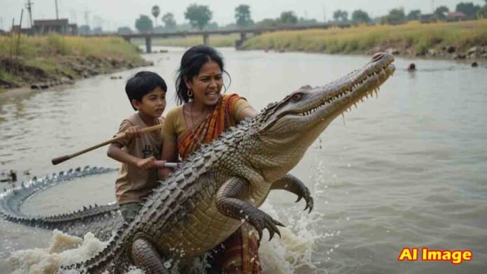 Brave mother Maya fights crocodile to save her 5-year-old son in Breh, Uttar Pradesh - Viral News
