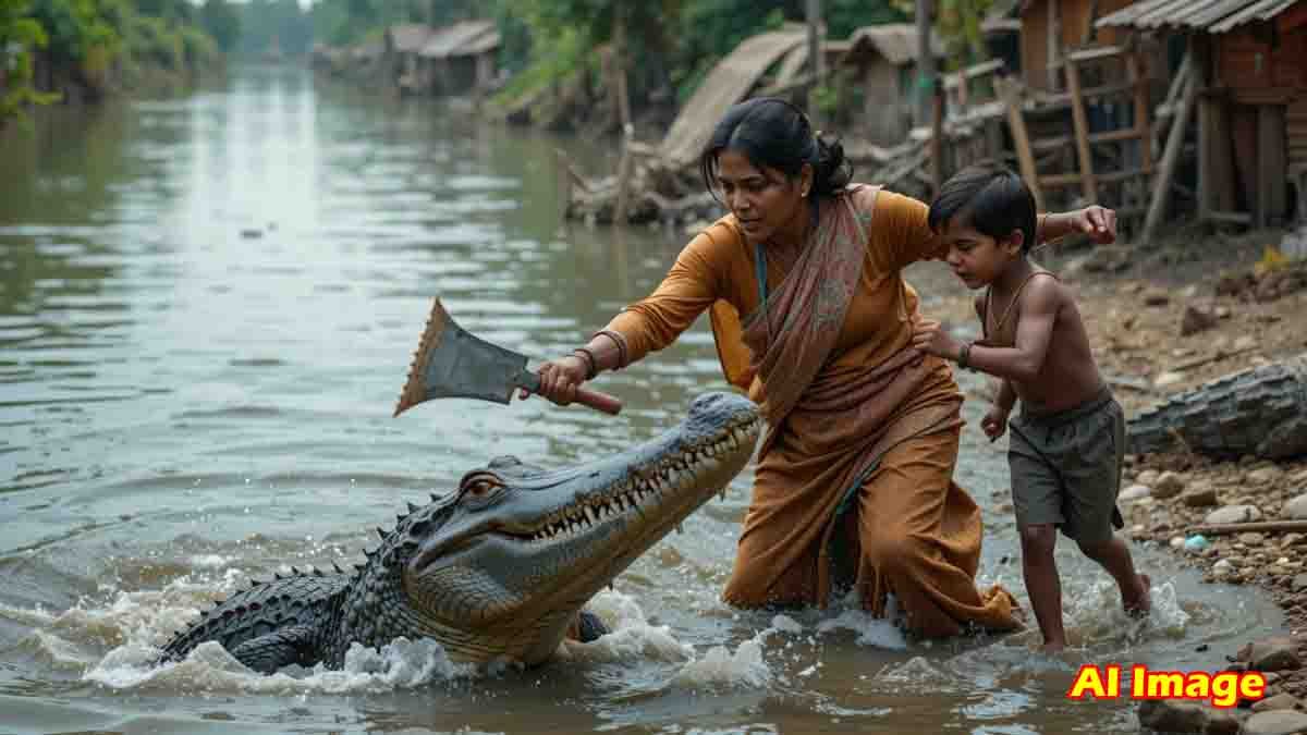 Brave mother Maya fights crocodile to save her 5-year-old son in Breh, Uttar Pradesh - Viral News