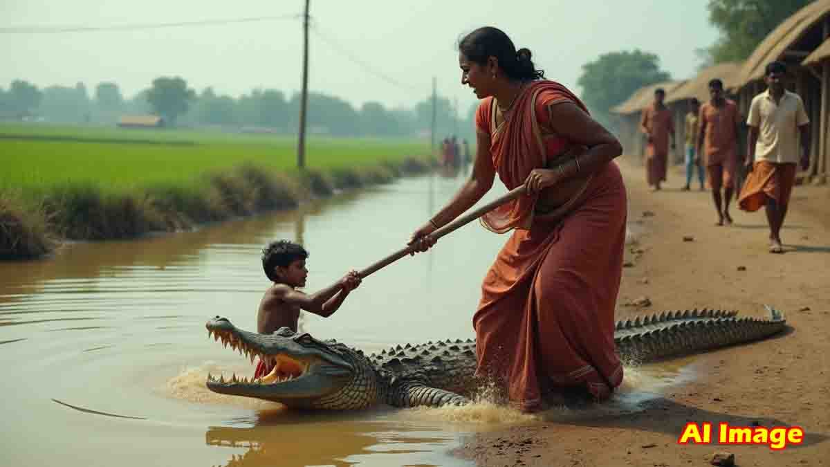 Brave mother Maya fights crocodile to save her 5-year-old son in Breh, Uttar Pradesh - Viral News