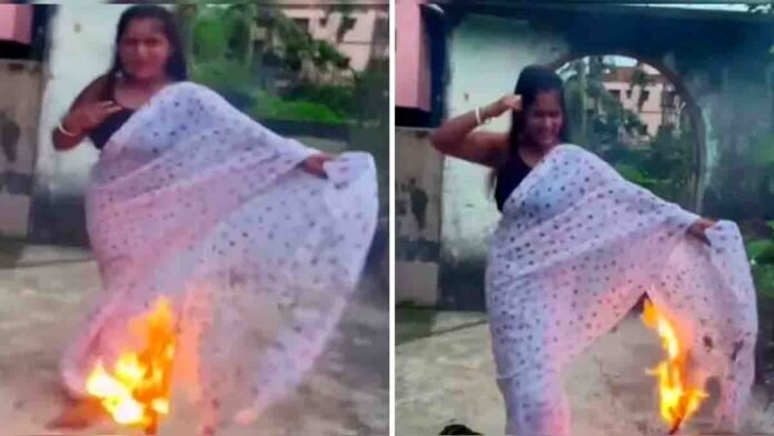 Young woman sets saree on fire while dancing for Instagram reel