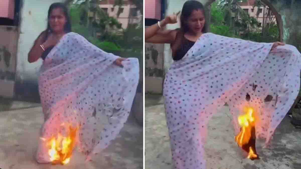 Young woman sets saree on fire while dancing for Instagram reel