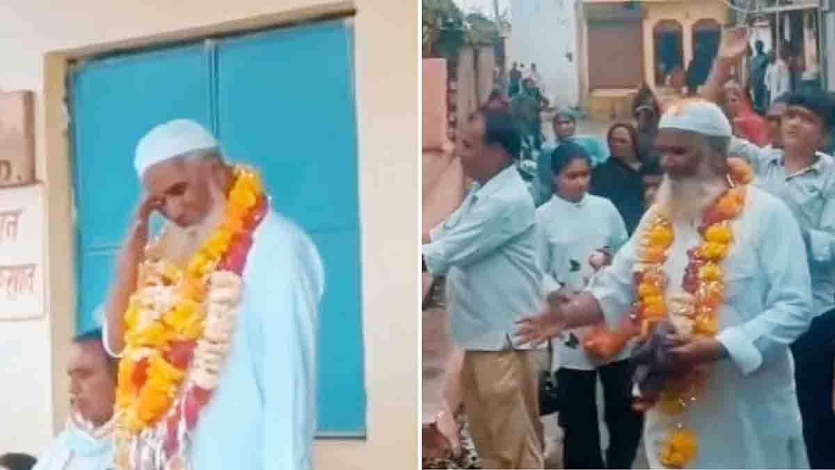 Viral Video : ನಿವೃತ್ತ ಶಿಕ್ಷಕನಿಗೆ ಕಣ್ಣೀರಾ ವಿದಾಯ, ಬೀಳ್ಕೊಡುಗೆ ಸಮಾರಂಭದಲ್ಲಿ ಇಡೀ ಊರೇ ಭಾಗಿ, ವೈರಲ್ ವಿಡಿಯೋ..! 1 Retired teacher Noor Khan being honored by villagers with garlands and a procession during his farewell ceremony in Madhya Pradesh, emotional viral moment - Viral Video