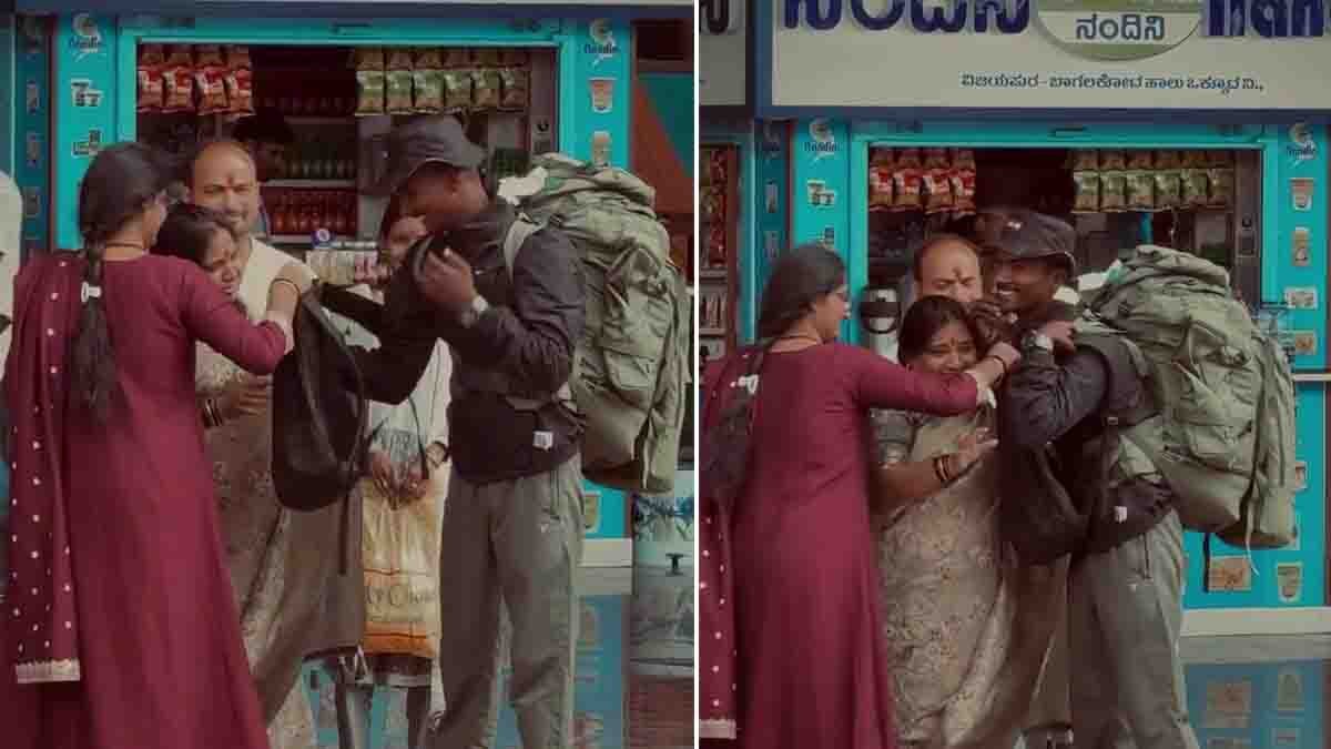 Soldier Video : ದೇಶಸೇವೆಗೆ ಹೊರಟ ಮಗನ ಮನಕಲಕುವ ಬೀಳ್ಕೊಡುಗೆ, ಮನಕಲಕುವ ವಿಡಿಯೋ ವೈರಲ್…! 2 Mother tearfully bidding farewell to her soldier son at a bus stand before he leaves for national service, emotional viral video moment