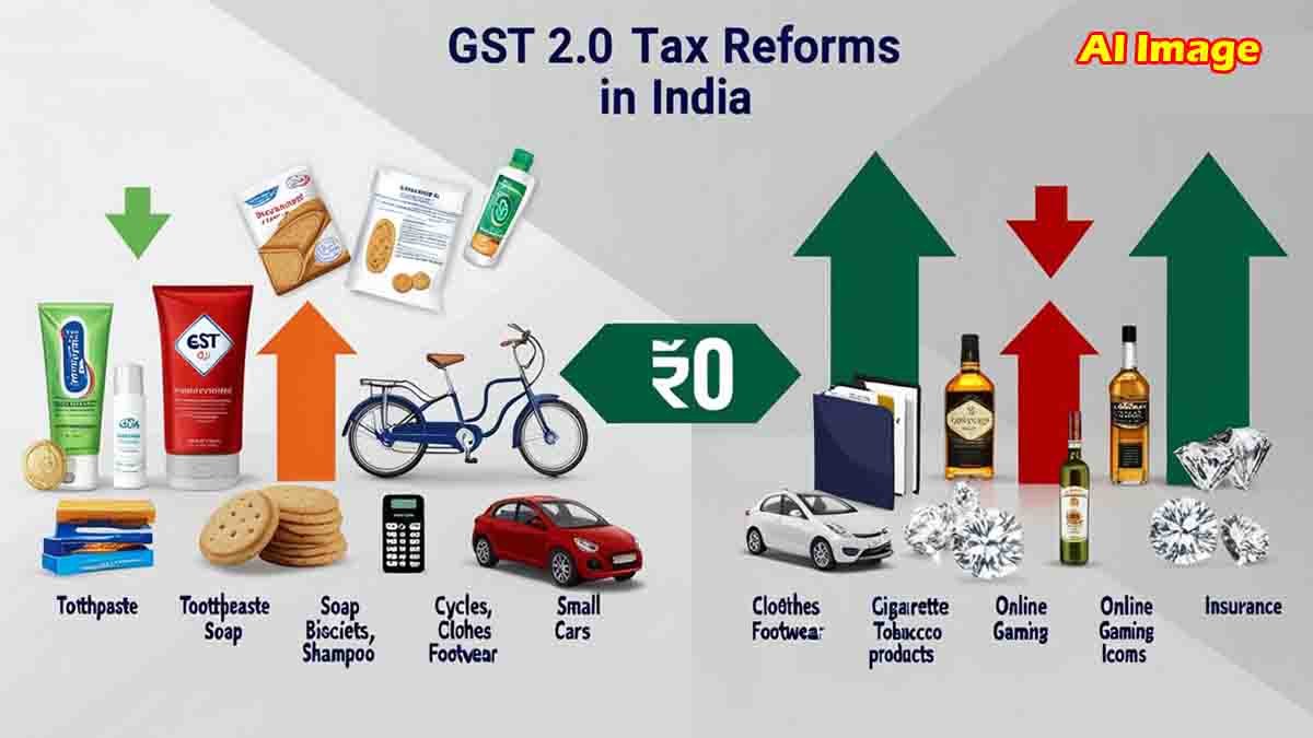 GST : ಗ್ರಾಹಕರಿಗೆ ಸಂತಸ, ಕೆಲವು ವಸ್ತುಗಳ ಬೆಲೆ ಹೆಚ್ಚಳ, ಇಲ್ಲಿದೆ ಸಂಪೂರ್ಣ ಮಾಹಿತಿ...! 1 GST 2.0 new tax reforms in India — Price reduction on essentials, higher tax on luxury and harmful products