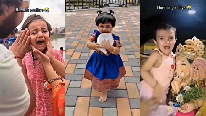 Emotional children crying while hugging Ganesh idol during Ganesh Visarjan festival procession - Video
