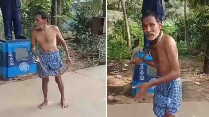 Drunk man in Andhra Pradesh wraps snake around his neck, bitten twice – viral video from Konaseema