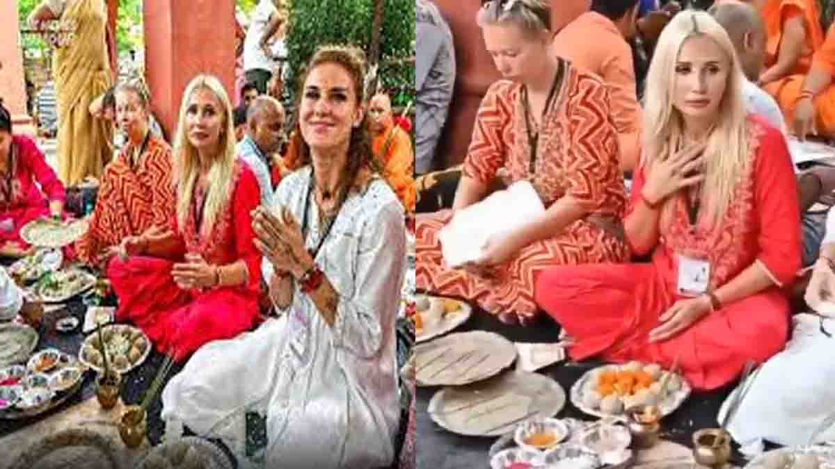 Foreign Tourists Performing Pind Daan Ritual at Sita Kund, Gaya During Pitru Paksha
