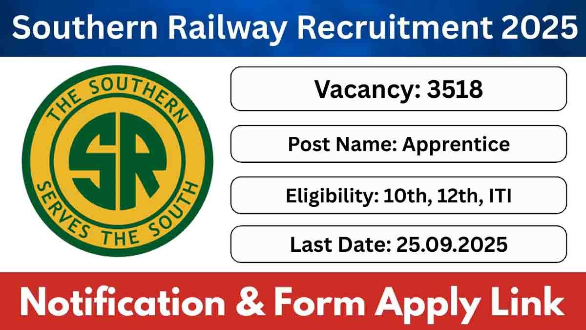 Southern Railway Apprentice Recruitment 2025 – Apply Online for 3518 Posts