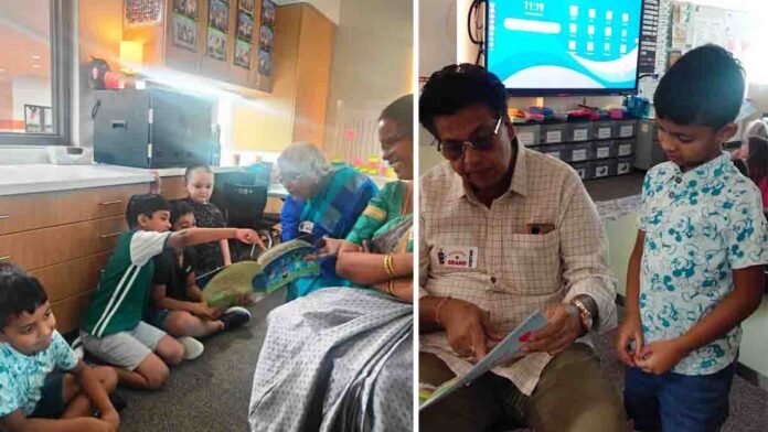 Texas grandma-grandpa day 1 Grandparents’ Day celebration at Amoghs Public School in Leander, USA – Indian grandparents sharing culture and values with students.