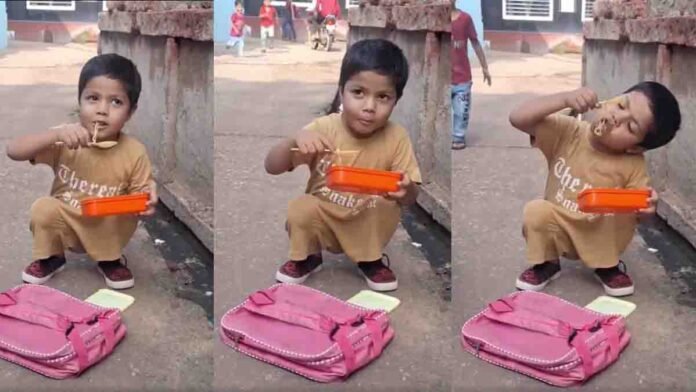 Viral video of innocent boy eating noodles on the road 0 Viral video of innocent boy eating noodles on the road