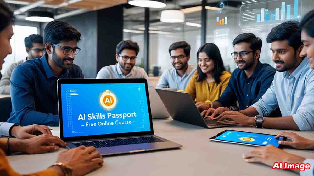 Students learning AI online through EY and Microsoft’s AI Skills Passport course, earning a digital badge