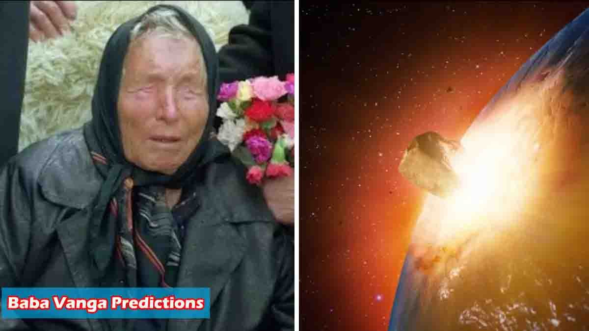 Mystical portrait of Baba Vanga with glowing aura showing visions of world conflict, natural disasters, and global peace – symbolic artwork of 2026 predictions