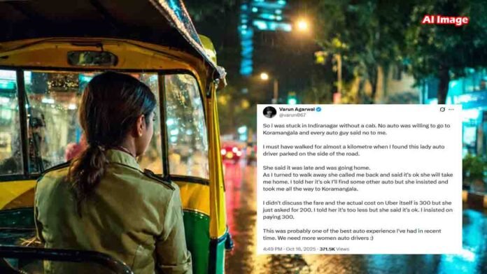 Bengalore Female Auto Driver Shows Humanity 1 Female auto driver helps stranded man late at night in Bengaluru — act of kindness goes viral