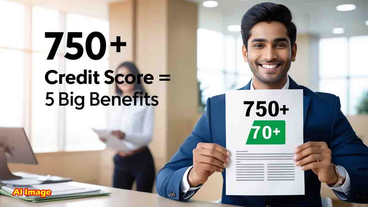 Credit score 750 plus benefits, lower interest rate, faster loan approval, higher credit limit, financial success