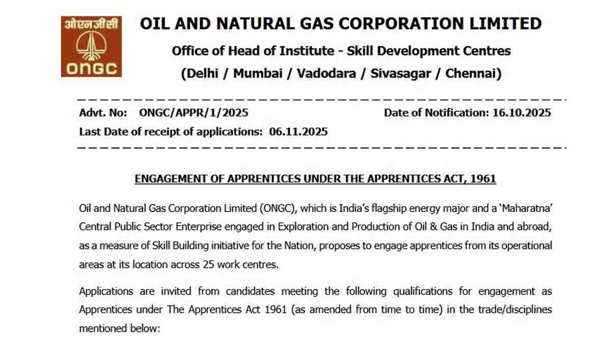 ONGC Apprentice Recruitment 2025 : 10ನೇ ಪಾಸಾದವರಿಗೆ ಬೃಹತ್ ಸರ್ಕಾರಿ ಉದ್ಯೋಗಾವಕಾಶ! 2623 ಅಪ್ರೆಂಟಿಸ್ ಹುದ್ದೆಗಳಿಗೆ ಅರ್ಜಿ ಸಲ್ಲಿಸಿ…! 3 ONGC Apprentice Recruitment 2025 Apply online for 2623 posts