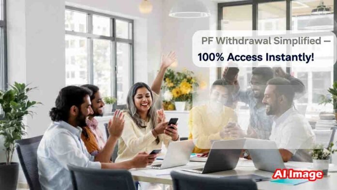 EPFO PF rule changes 2025 – employees celebrating easy PF withdrawal and 100% access to funds