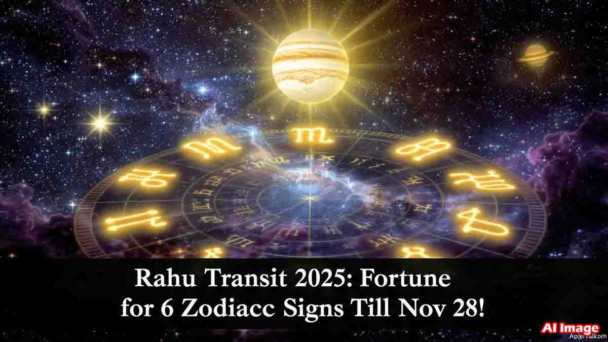 Zodiac Signs : ರಾಹು ಮಹಾ ಬದಲಾವಣೆ, ಈ 6 ರಾಶಿಗಳ ಕೈಹಿಡಿಯಲಿದೆ ಅದೃಷ್ಟ, ನವೆಂಬರ್ 28 ರವರೆಗೆ ಬಂಪರ್ ಲಾಭ..! 2 Illustration of Rahu’s astrological transit blessing six zodiac signs with fortune and success until November 28, 2025