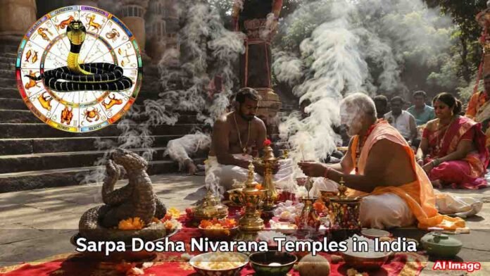 Sarpa Dosha Nivarana Temples in India 0 Sarpa Dosha Nivarana rituals at sacred temples in India — Kukke Subramanya Temple in Karnataka, Mahakaleshwar Temple in Ujjain, Omkareshwar Temple in Mandhata, Srikalahasteeswara Temple in Andhra Pradesh, and Trimbakeshwar Temple in Maharashtra.