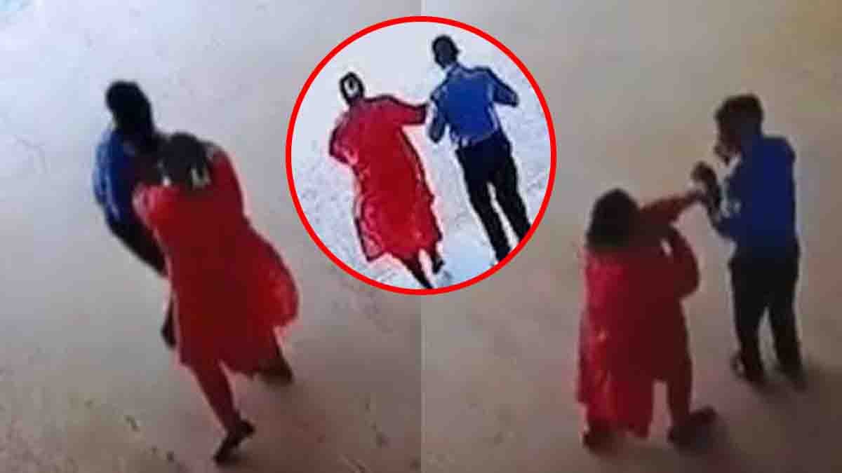 Viral Video : ನೋಯ್ಡಾ ಸೆಕ್ಯುರಿಟಿ ಗಾರ್ಡ್ ಮೇಲೆ ಮಹಿಳೆಯಿಂದ ದೌರ್ಜನ್ಯ: ವಿಡಿಯೋ ವೈರಲ್, ಪ್ರಕರಣ ದಾಖಲು 1 Red saree-clad woman attacking security guard at Noida society captured on CCTV Video