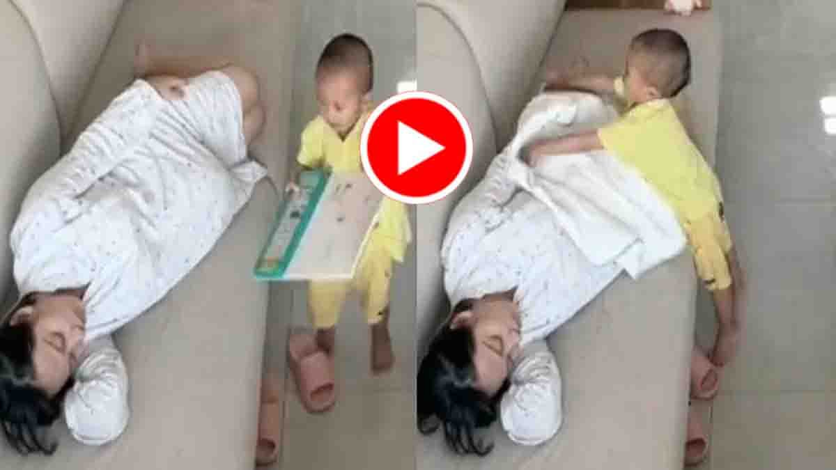 Little child caring for his pregnant mother with love — emotional viral moment showing pure affection, care, and motherhood - Video