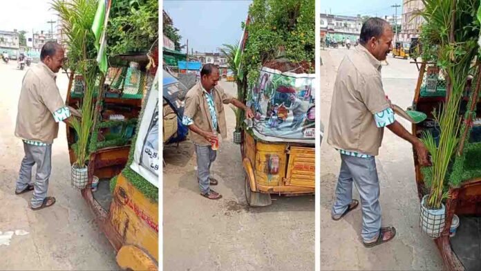 indian-green-auto-moving-garden-rickshaw 1 Auto driver converts rickshaw into moving garden with plants and flowers - Viral Video