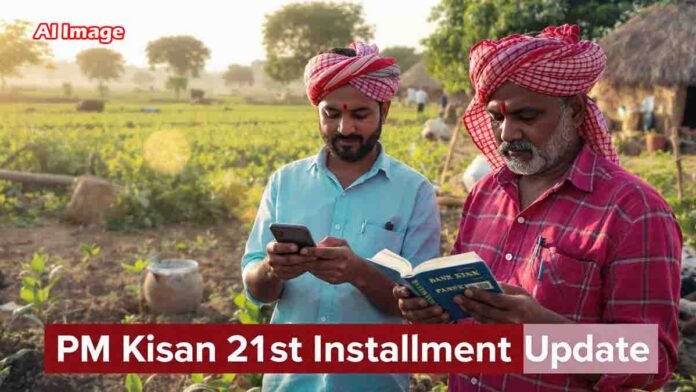 Farmers checking PM Kisan 21st installment update online, rural India agriculture payment news